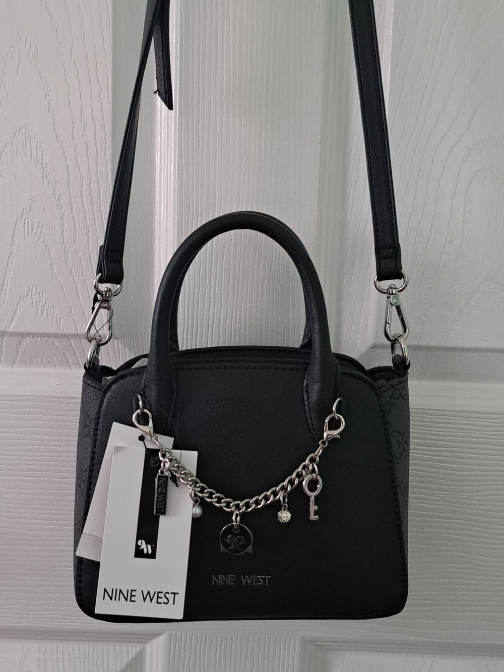 Nine West Black Mini Satchel with Removable Charm Chain